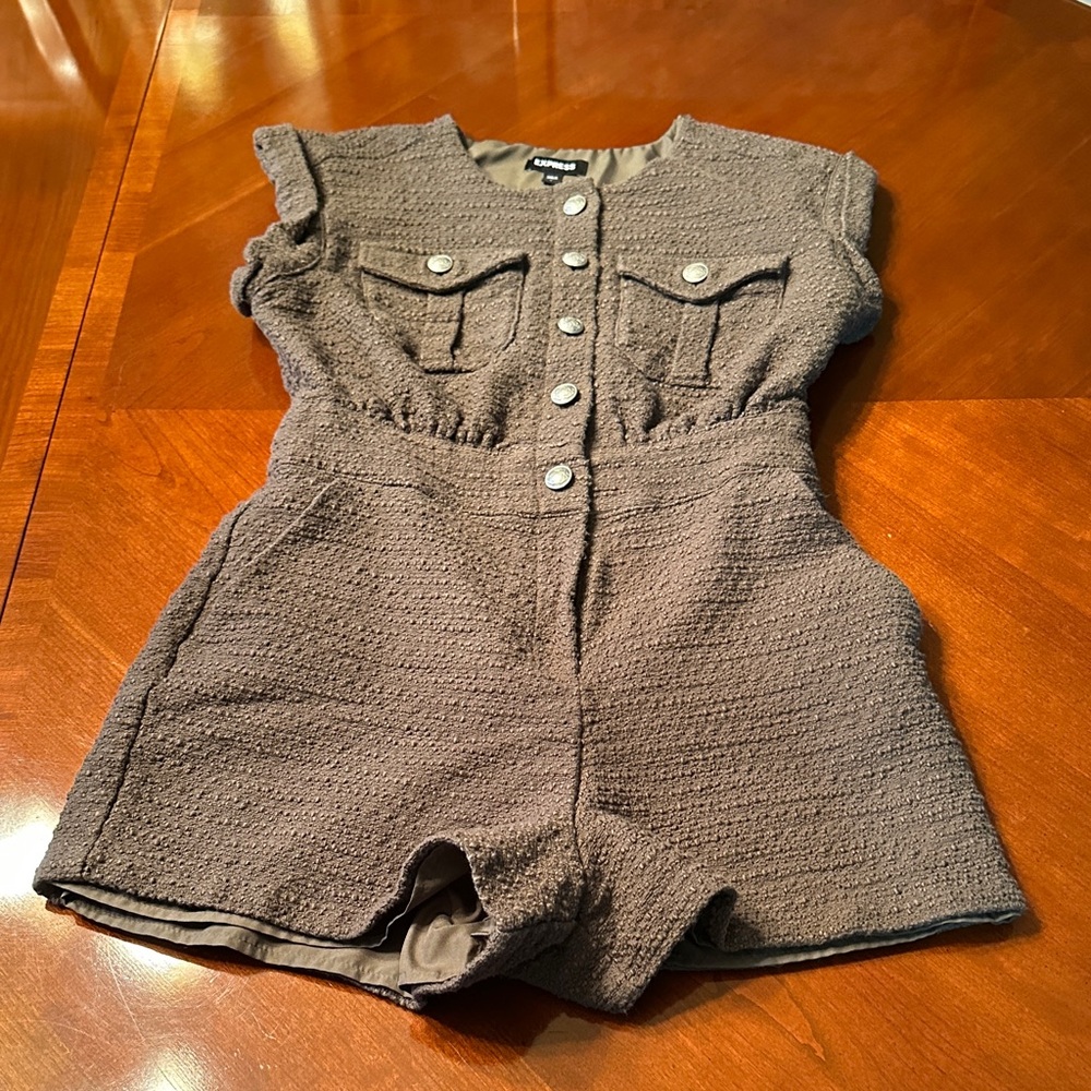 Express Green Textured Button Front Romper